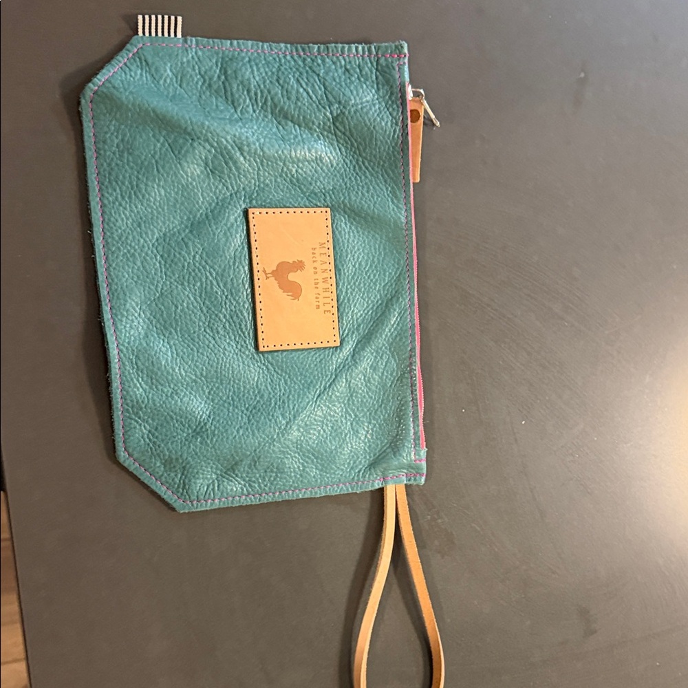 Meanwhile back on the Farm Teal Leather Wristlet